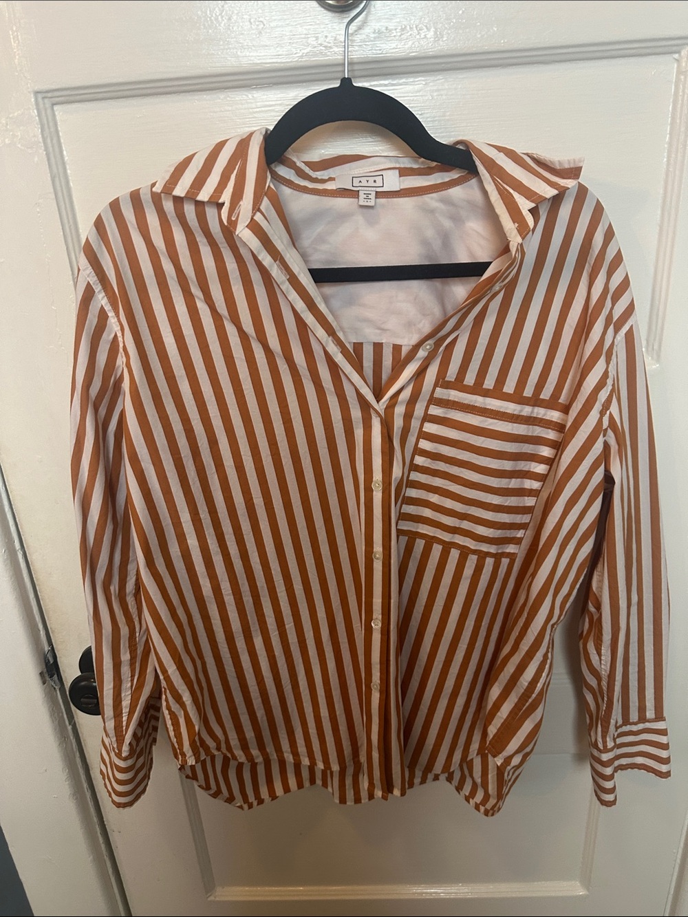 AYR Striped Button-Down Shirt in White and Rust